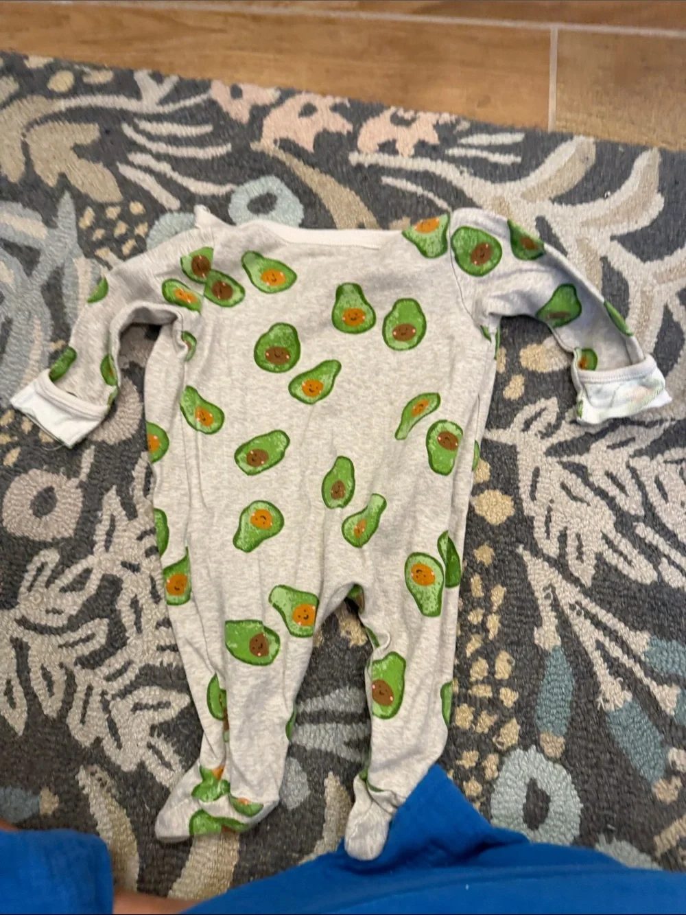 100% Cotton Old Navy Gray One-Piece Footie with Green Avocado Print